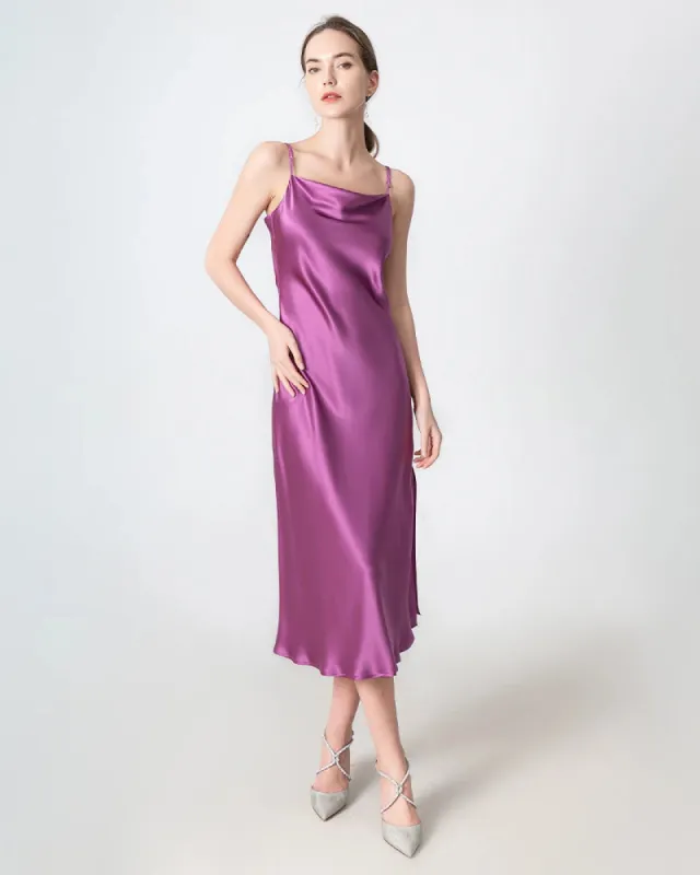 Slit Cowl Neck Midi Silk Dress sold by DAISYSILK