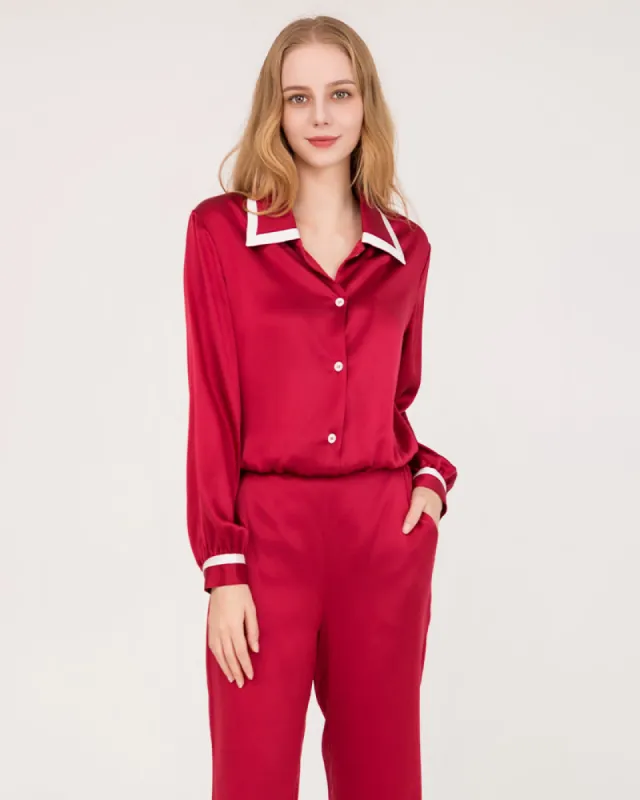 French Peaked Collar Silk Pajamas For Lady sold by DAISYSILK