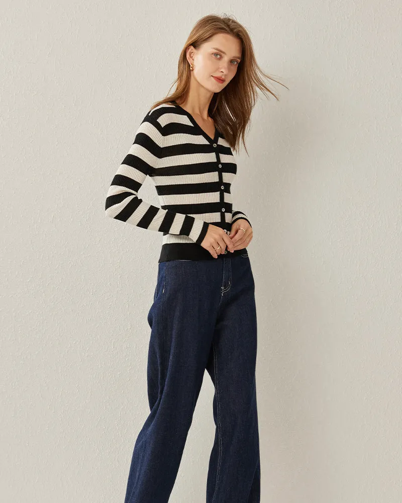 Classic Stripe V-Neck Cardigan sold by DAISYSILK product image thumbnail 2