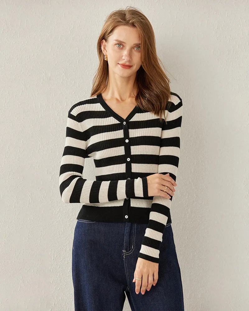 Classic Stripe V-Neck Cardigan sold by DAISYSILK product image thumbnail 3