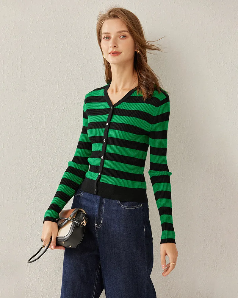 Classic Stripe V-Neck Cardigan sold by DAISYSILK product image thumbnail 5