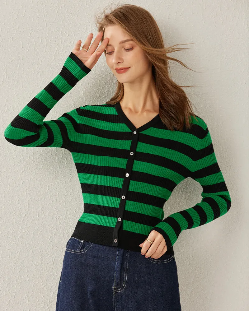 Classic Stripe V-Neck Cardigan sold by DAISYSILK product image thumbnail 4