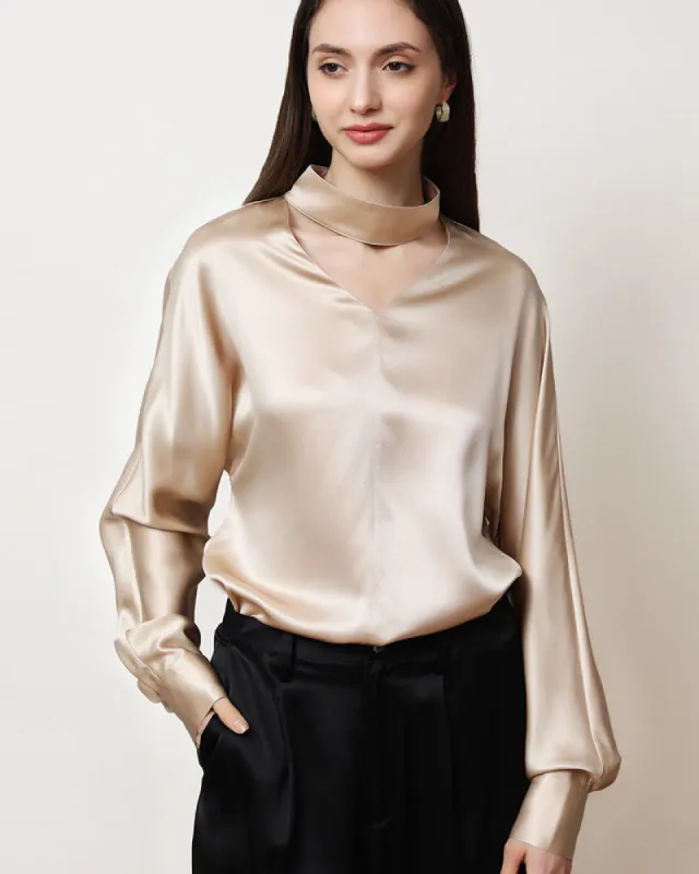 V-Neck Long Sleeve Silk Blouse sold by DAISYSILK