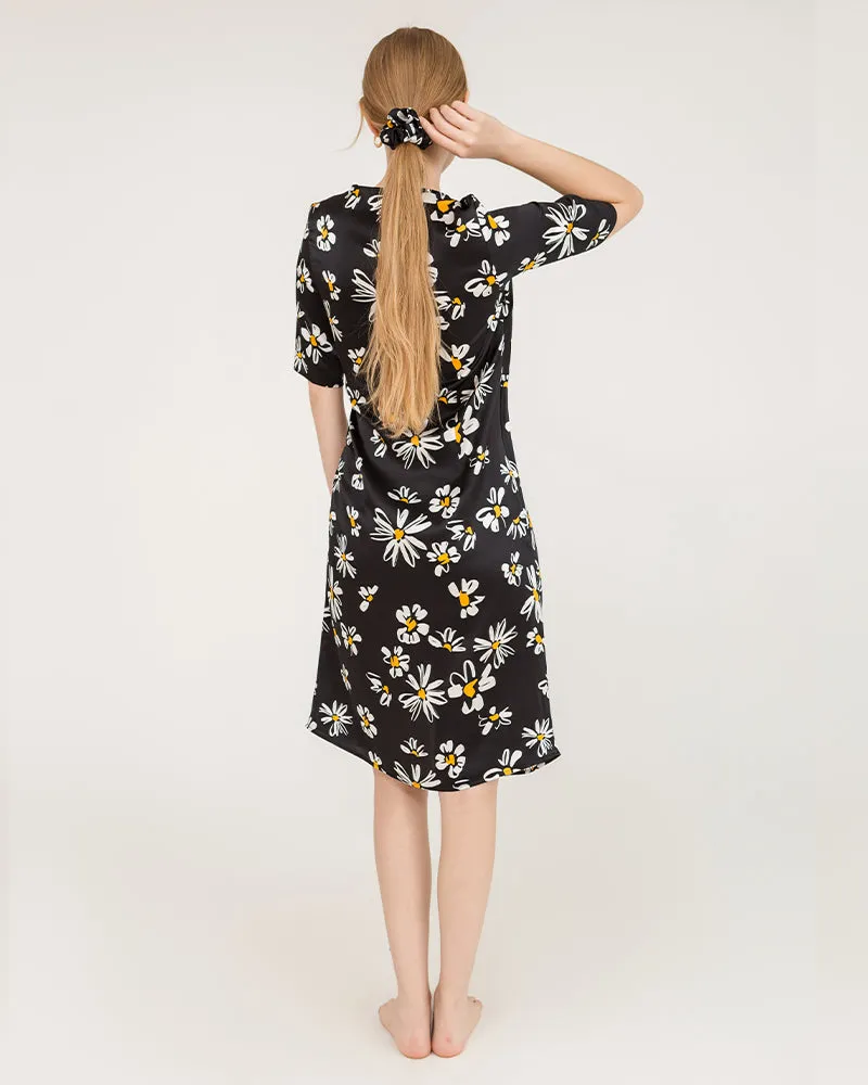 Daisy Print V-Neck Silk Midi Dress with Short Sleeves sold by DAISYSILK product image thumbnail 5