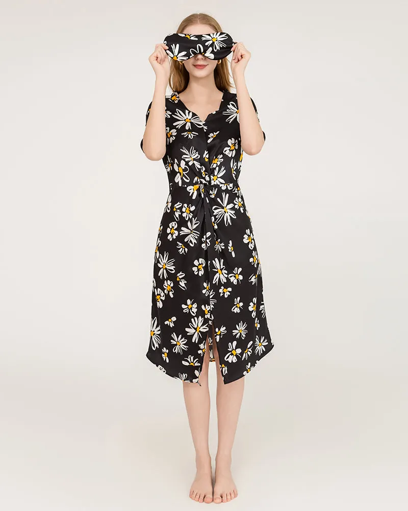 Daisy Print V-Neck Silk Midi Dress with Short Sleeves sold by DAISYSILK product image thumbnail 4