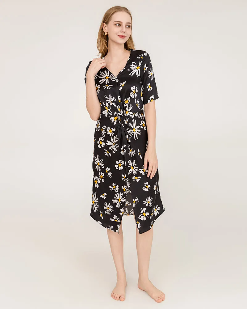 Daisy Print V-Neck Silk Midi Dress with Short Sleeves sold by DAISYSILK product image thumbnail 2