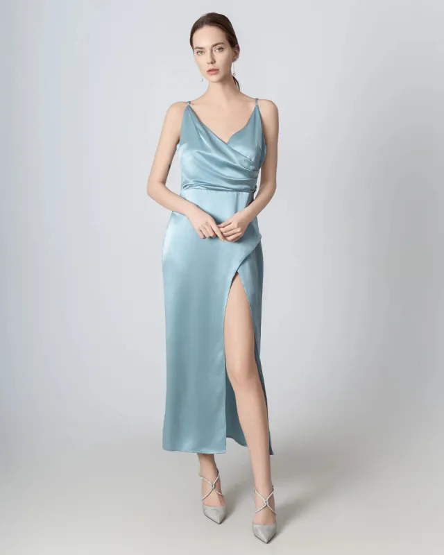 High Slit Cowl V-neck Maxi Silk Dress sold by DAISYSILK