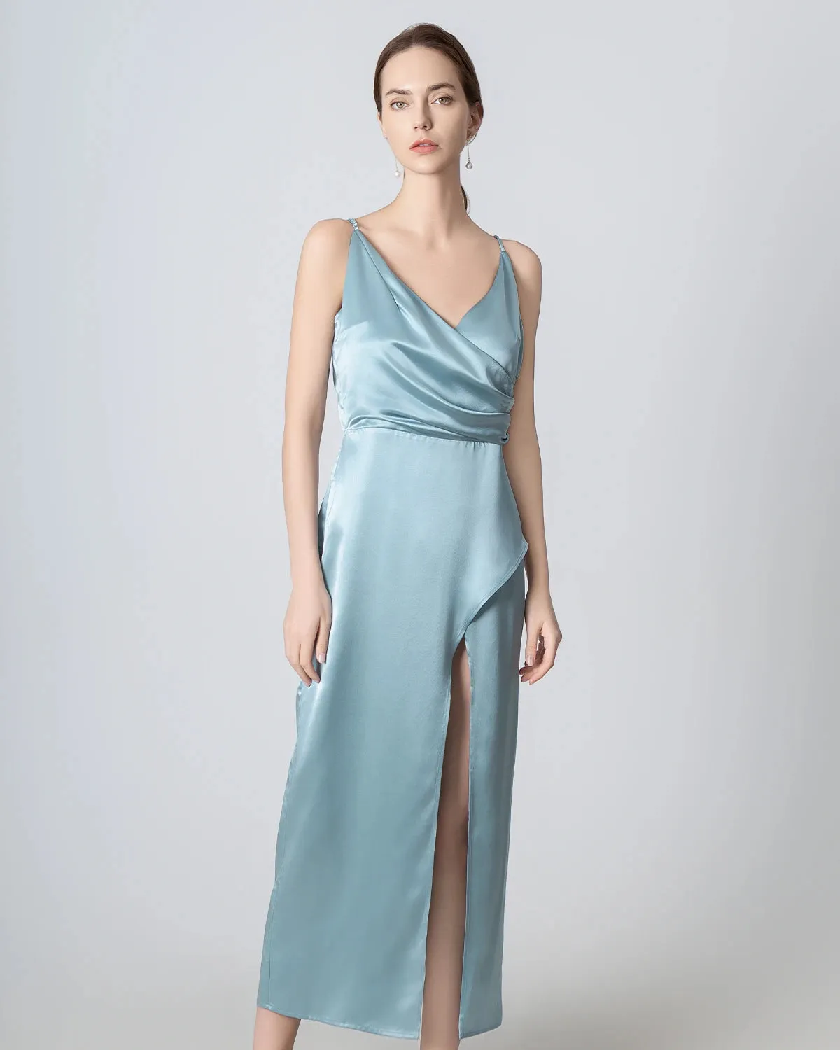 High Slit Cowl V-neck Maxi Silk Dress sold by DAISYSILK product image thumbnail 4