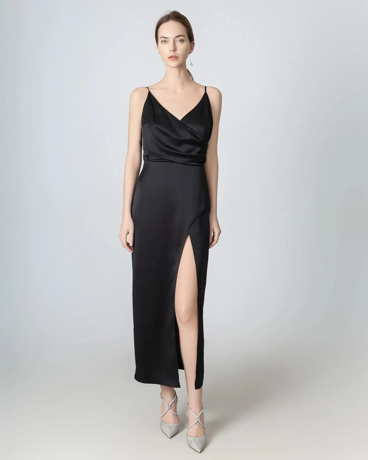 High Slit Cowl V-neck Maxi Silk Dress sold by DAISYSILK product image thumbnail 5