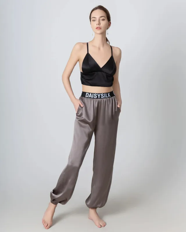 Elastic Waist Loose Ankle Cuffed Silk Pant for Women sold by DAISYSILK