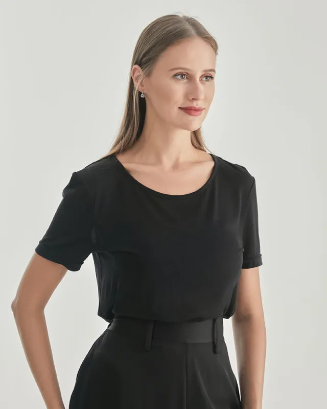 Women Round Neck Silk Knitted T-shirt sold by DAISYSILK