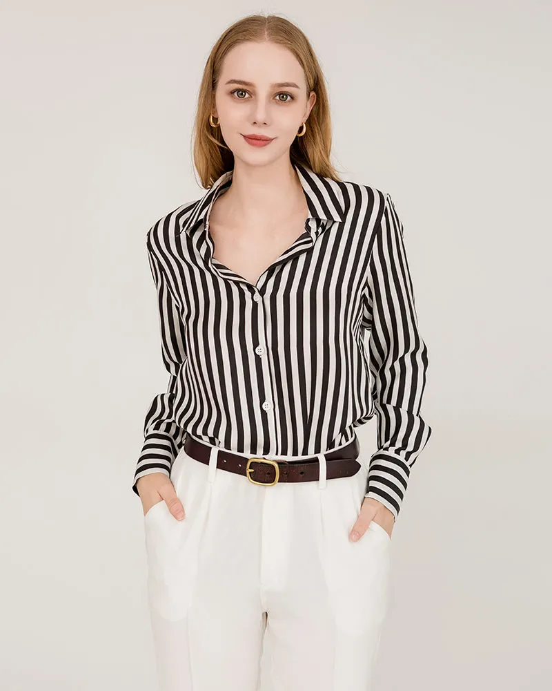 Relaxed Fit Vertical Stripe Silk Shirts sold by DAISYSILK product image thumbnail 4