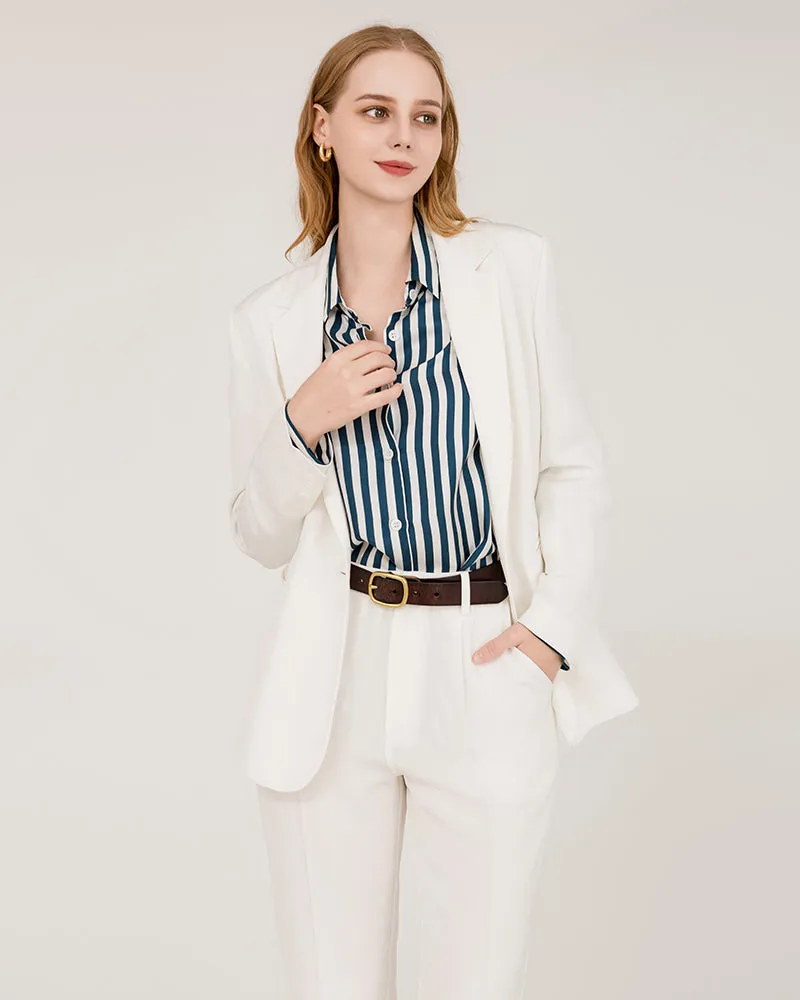 Relaxed Fit Vertical Stripe Silk Shirts sold by DAISYSILK product image thumbnail 2