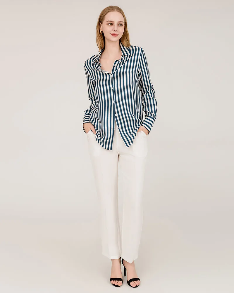 Relaxed Fit Vertical Stripe Silk Shirts sold by DAISYSILK product image thumbnail 3