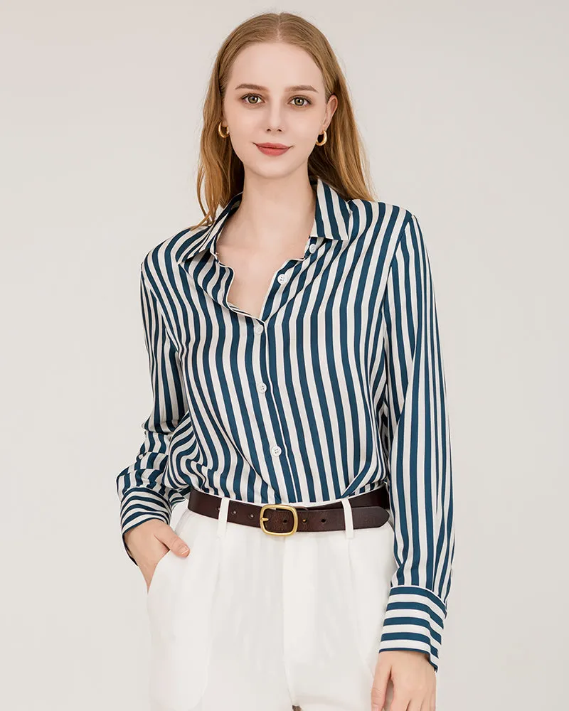 Relaxed Fit Vertical Stripe Silk Shirts sold by DAISYSILK