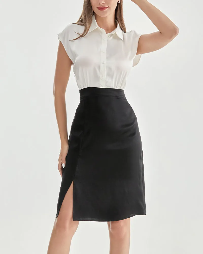 Silk Dress with White Shirt and Black Skirt sold by DAISYSILK product image thumbnail 2