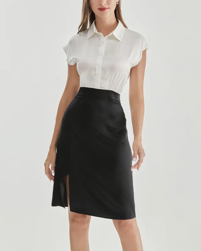 Silk Dress with White Shirt and Black Skirt sold by DAISYSILK