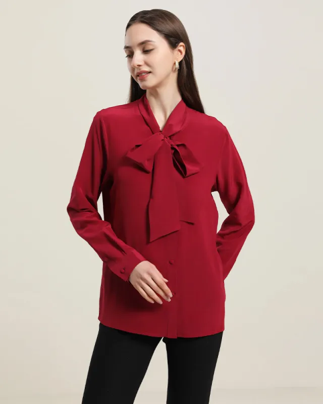 Bow Tie Long-Sleeve Cute Women Shirt sold by DAISYSILK