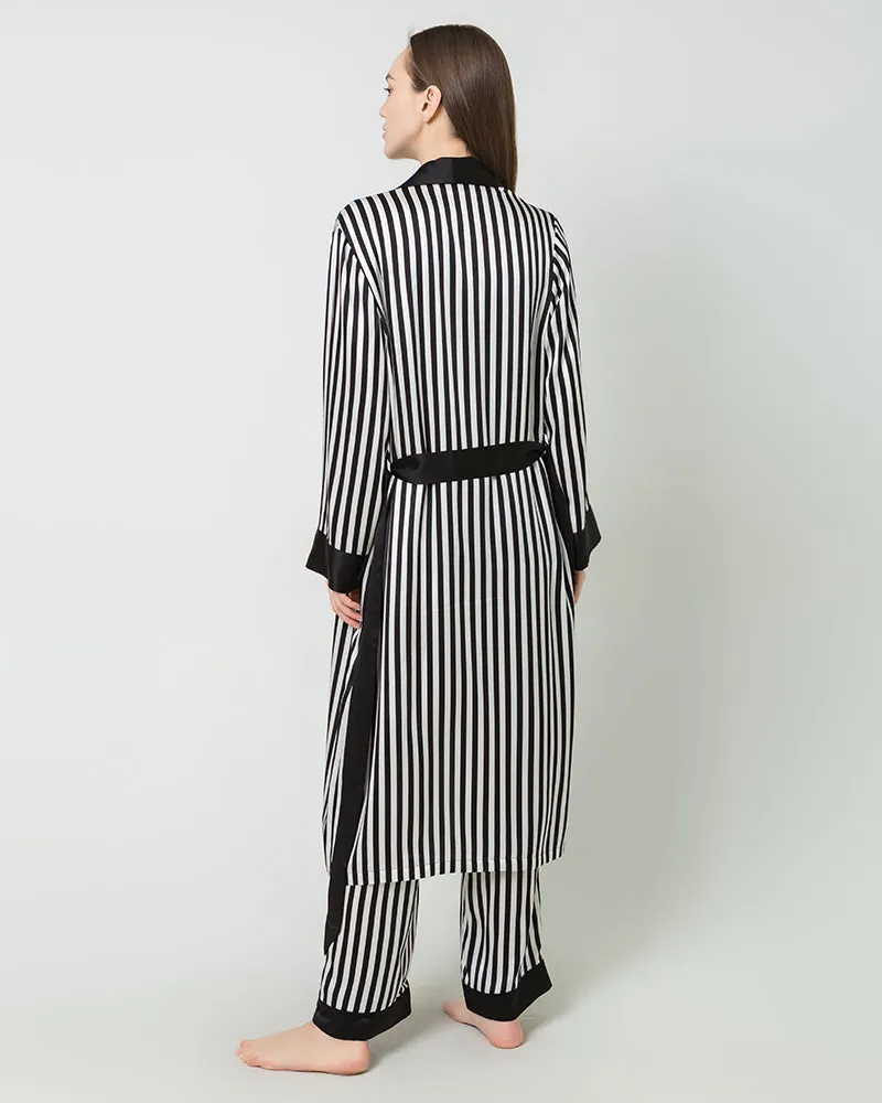 Women's Silk Satin Black And White Striped Long Robe sold by DAISYSILK product image thumbnail 4