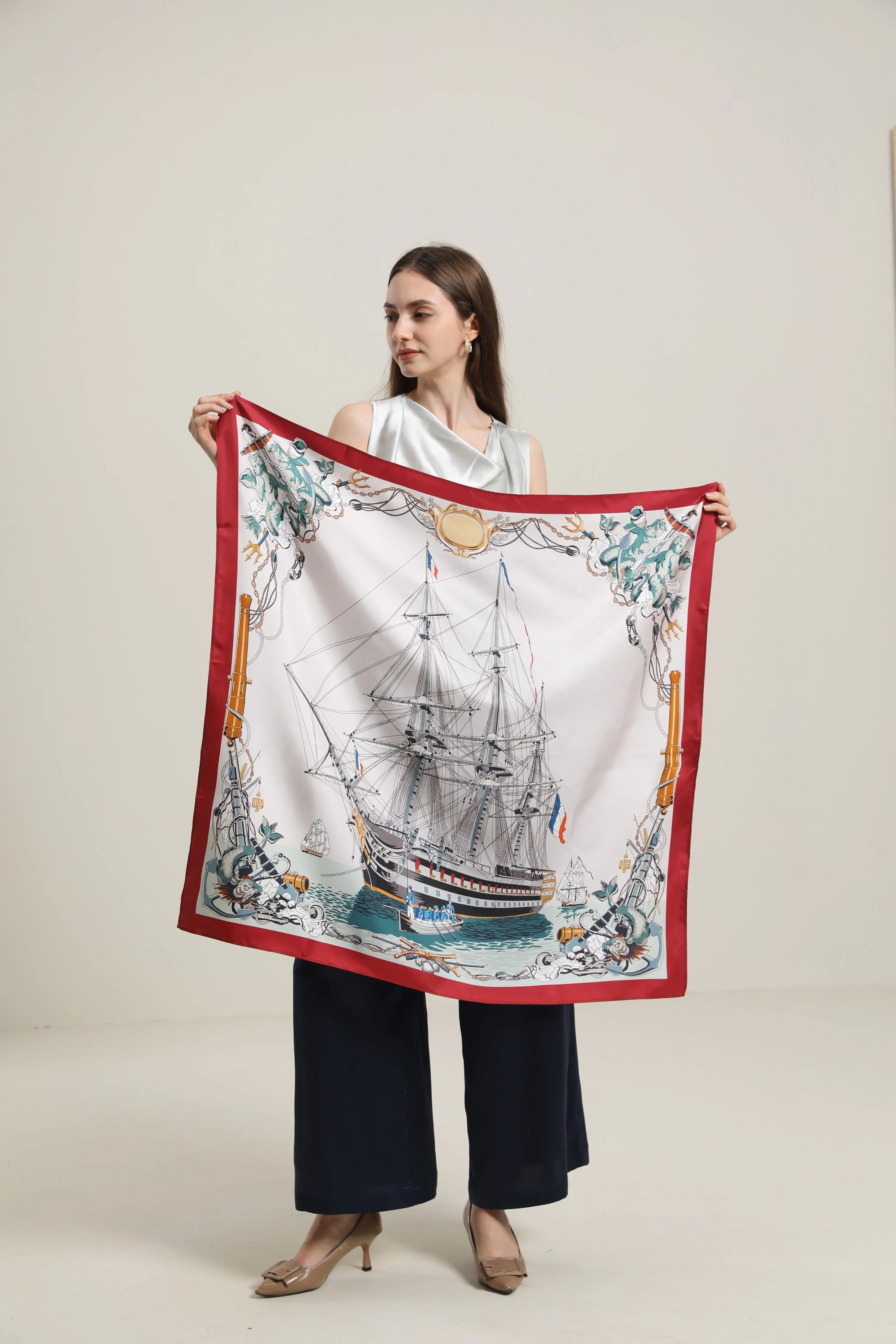 Silk Graceful Scarf with Boat Pattern sold by DAISYSILK product image thumbnail 3