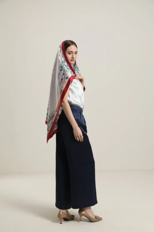 Silk Graceful Scarf with Boat Pattern sold by DAISYSILK