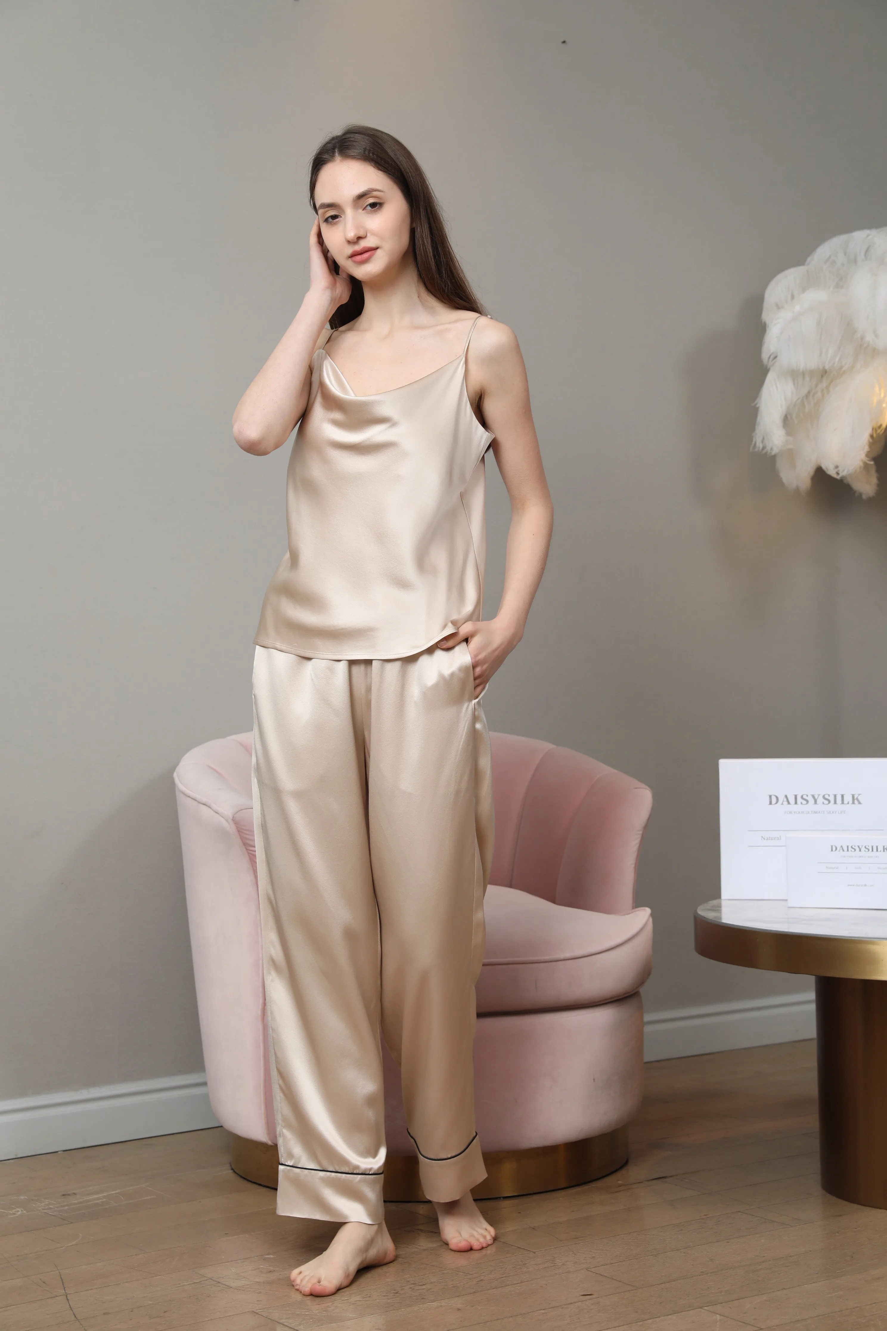 Cowl Neck Camisole Silk Pajama Set sold by DAISYSILK