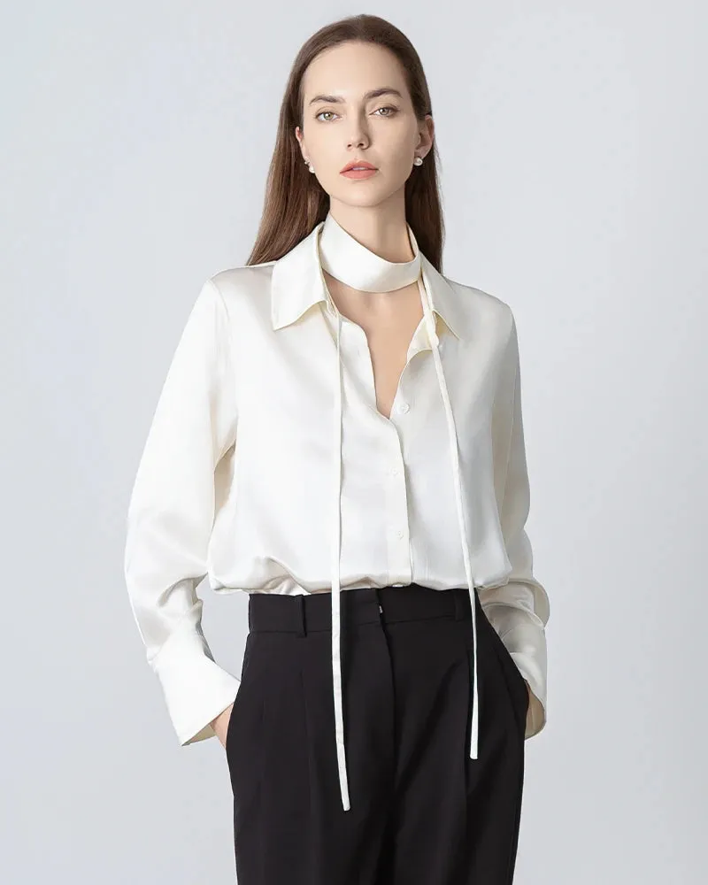 Long Sleeves Tie Neck Silk Shirt for Women sold by DAISYSILK