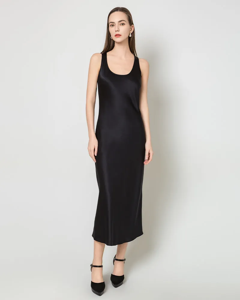 Silk Round Neck Cinched Waist Long Dress sold by DAISYSILK product image thumbnail 3