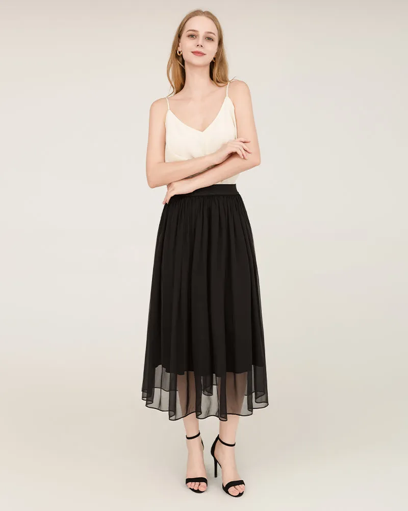 Black Silk Midi Skirt with Tulle Layer sold by DAISYSILK product image thumbnail 2