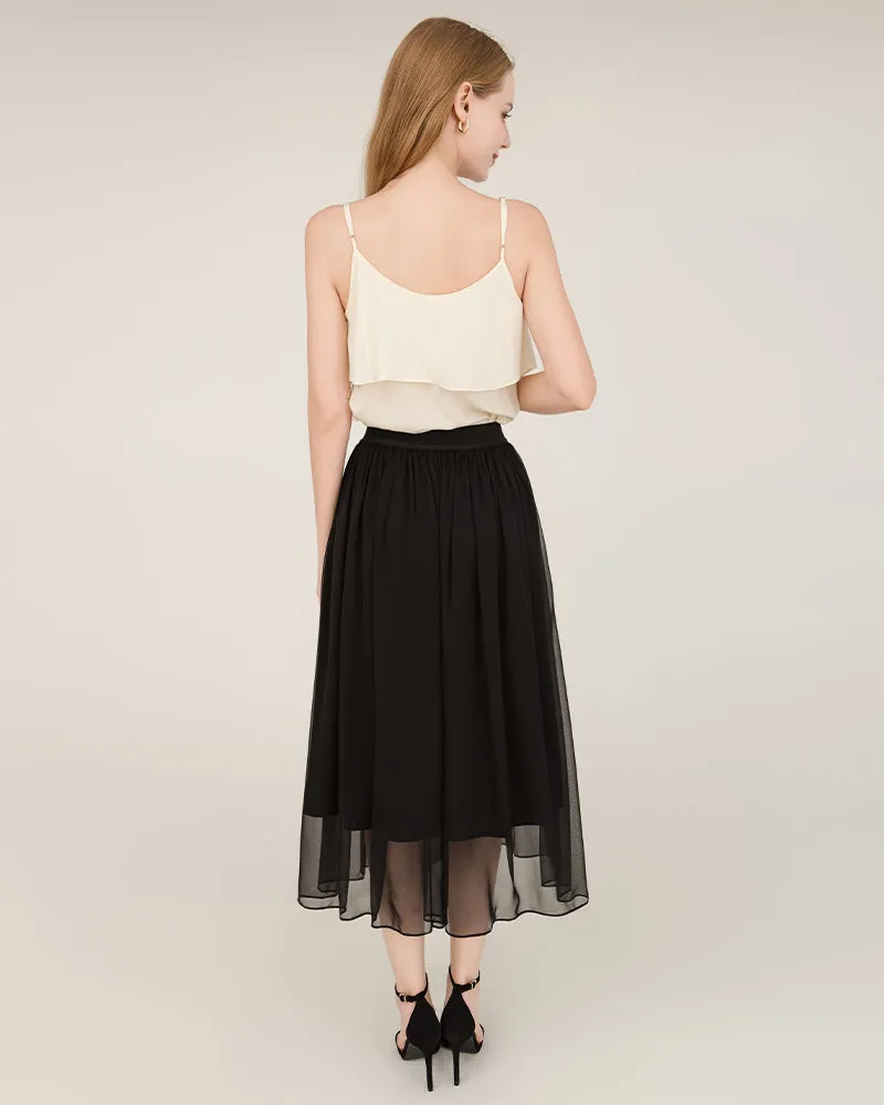 Black Silk Midi Skirt with Tulle Layer sold by DAISYSILK product image thumbnail 3