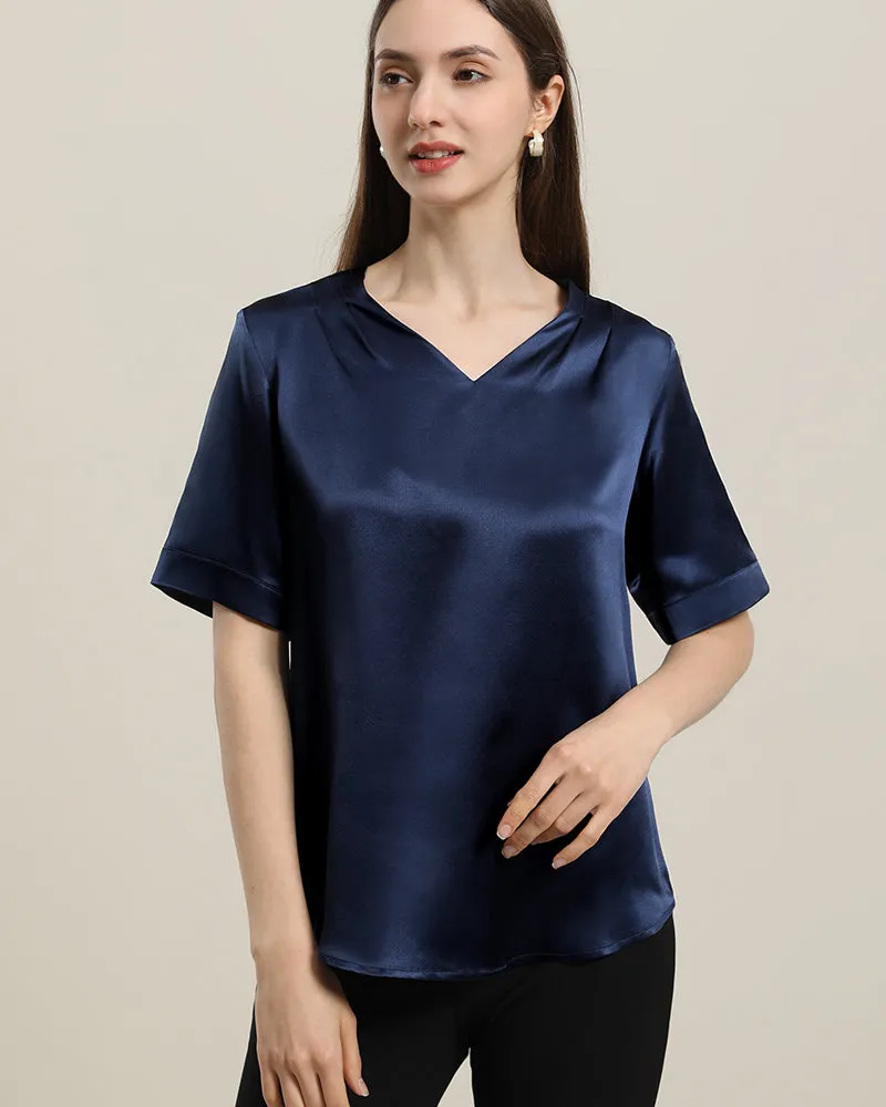 Short Sleeve V-neck Silk Blouse sold by DAISYSILK