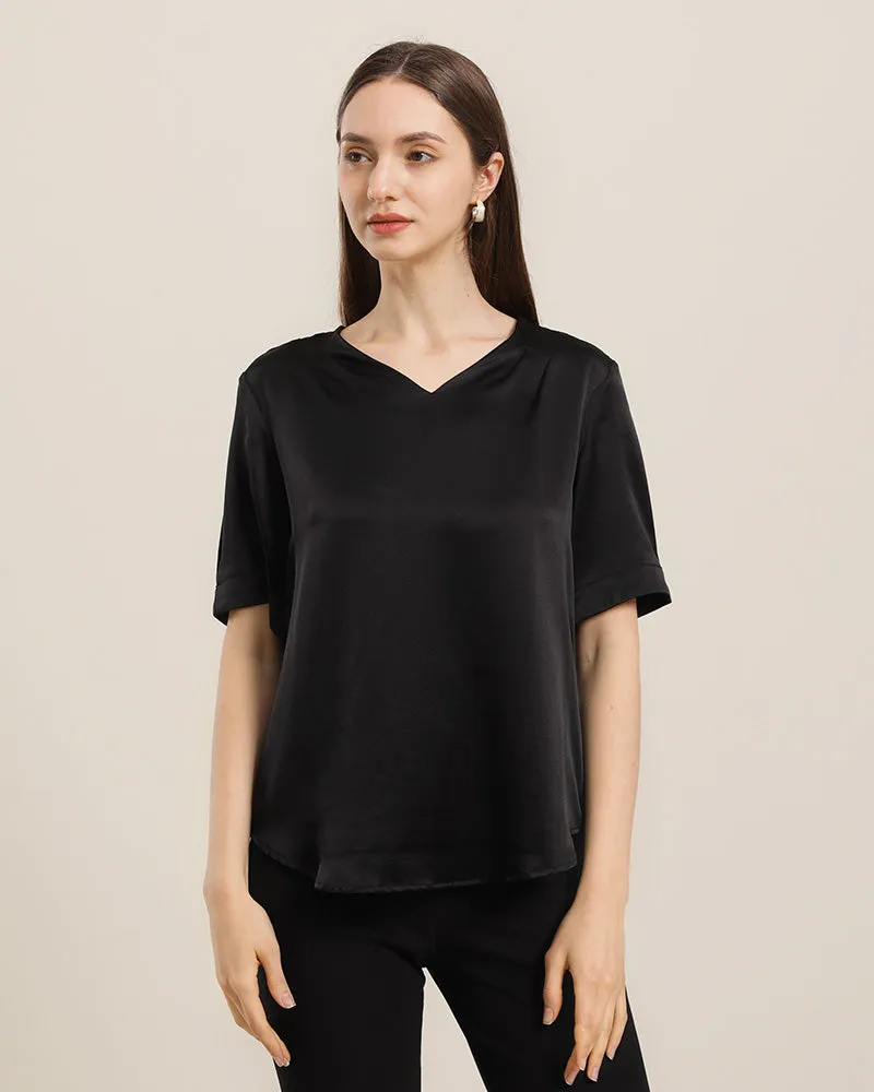 Short Sleeve V-neck Silk Blouse sold by DAISYSILK product image thumbnail 4