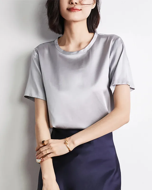 Women's Basic Short Sleeve Silk Shirt made by DAISYSILK