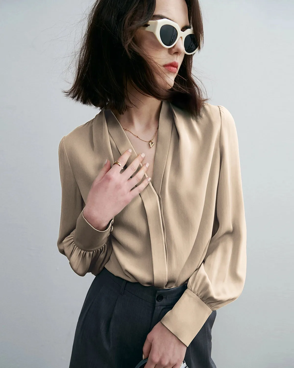 Chic Deep V-Neck Silk Blouse sold by DAISYSILK product image thumbnail 5