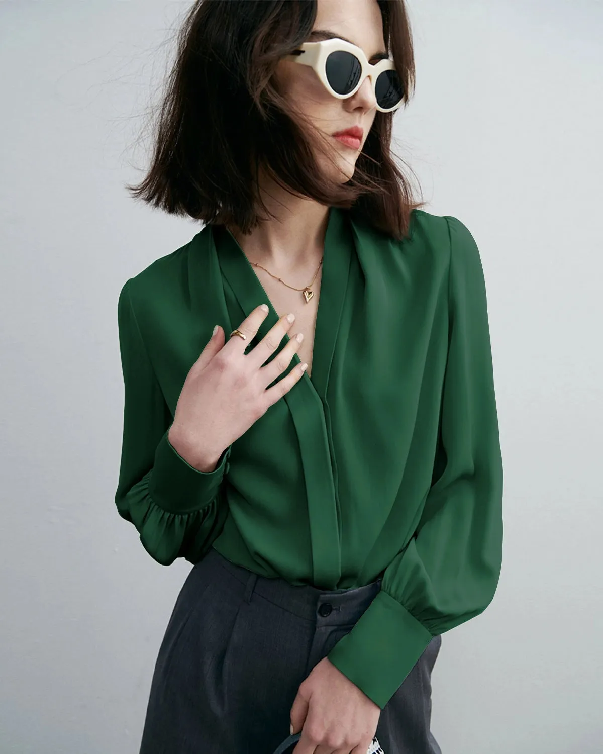 Chic Deep V-Neck Silk Blouse sold by DAISYSILK