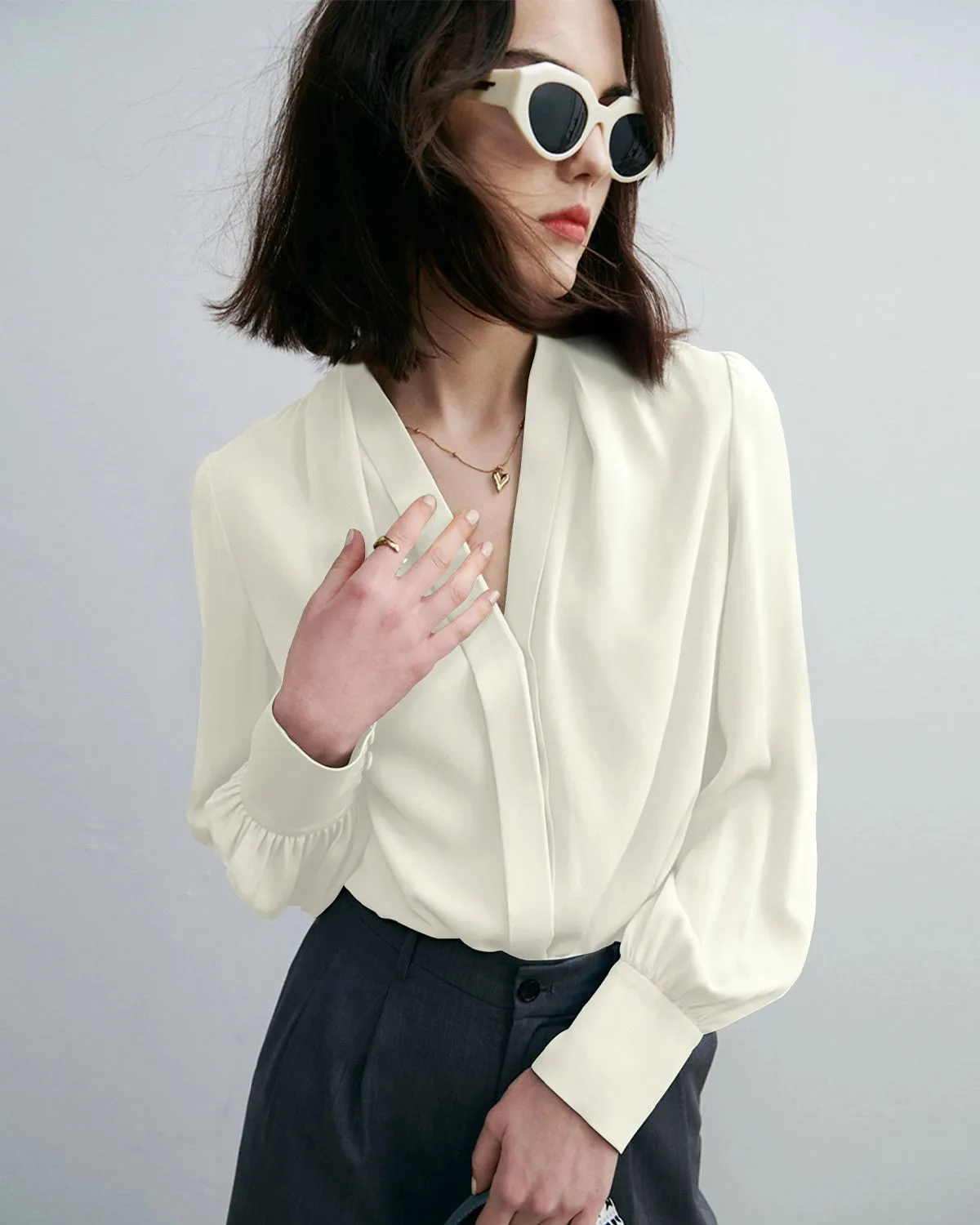 Chic Deep V-Neck Silk Blouse sold by DAISYSILK product image thumbnail 4