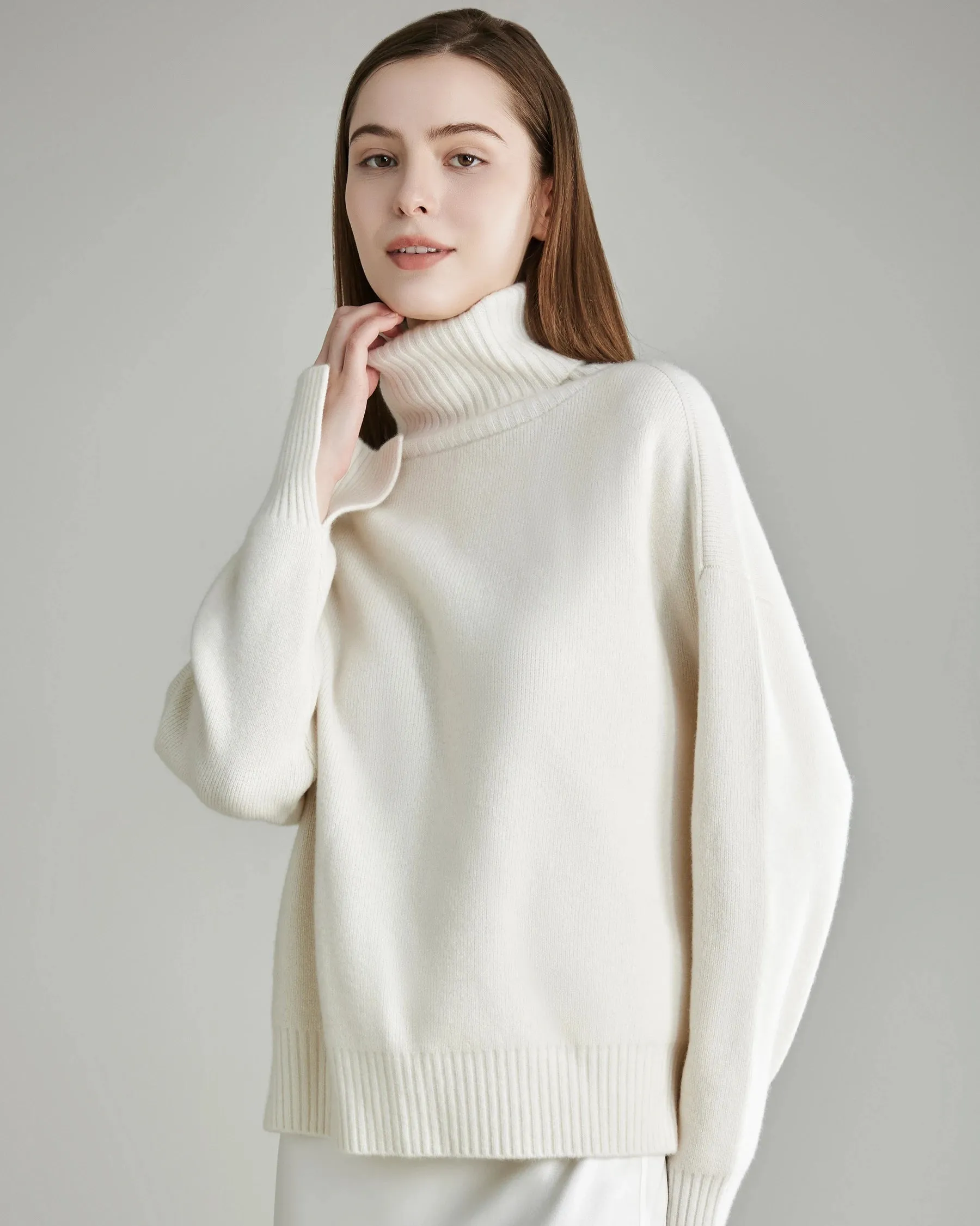 Women's Oversized Turtleneck Cashmere Sweater sold by DAISYSILK