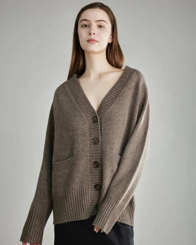 Relaxed Fit V-Neck Cashmere Cardigan sold by DAISYSILK