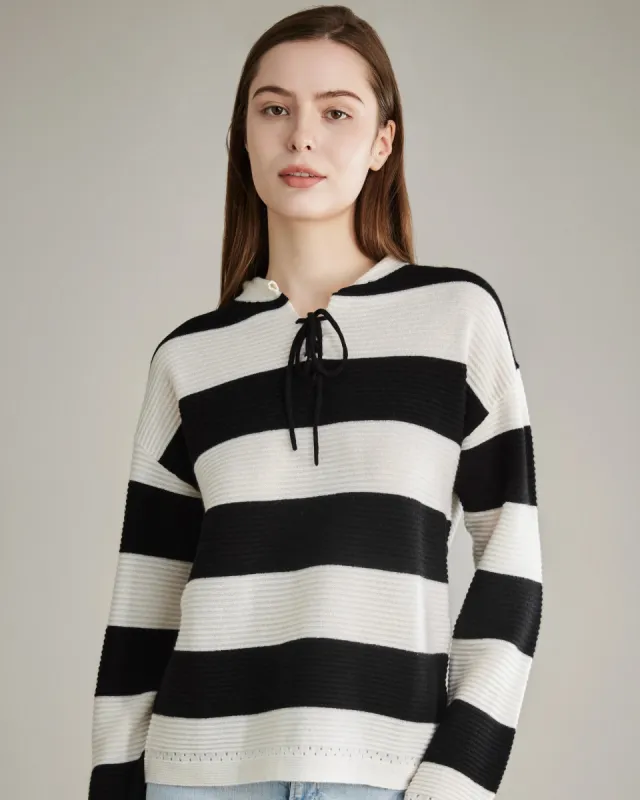 Striped Lace Up Cashmere Sweater sold by DAISYSILK