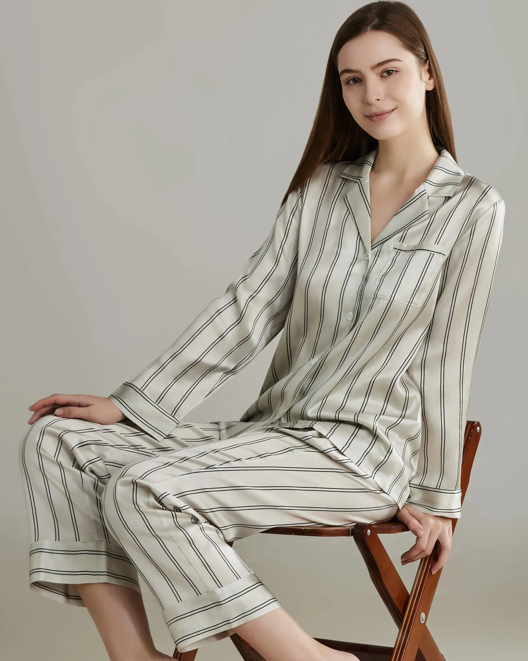 Classic Striped Silk Pajamas Set sold by DAISYSILK product image thumbnail 5