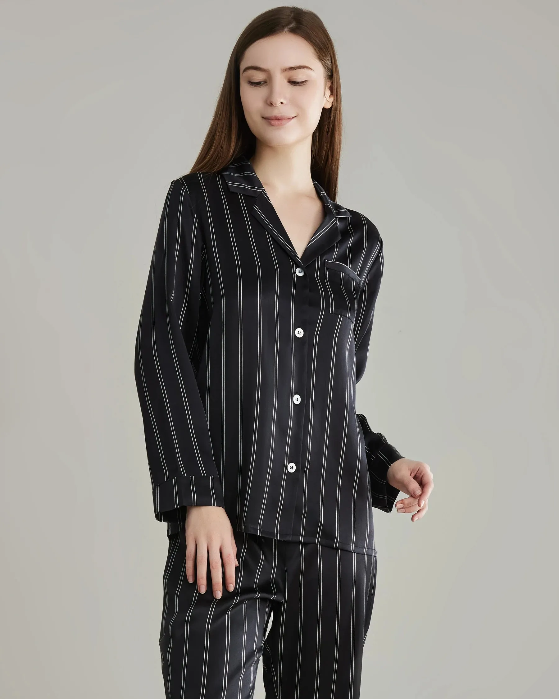 Classic Striped Silk Pajamas Set sold by DAISYSILK product image thumbnail 4