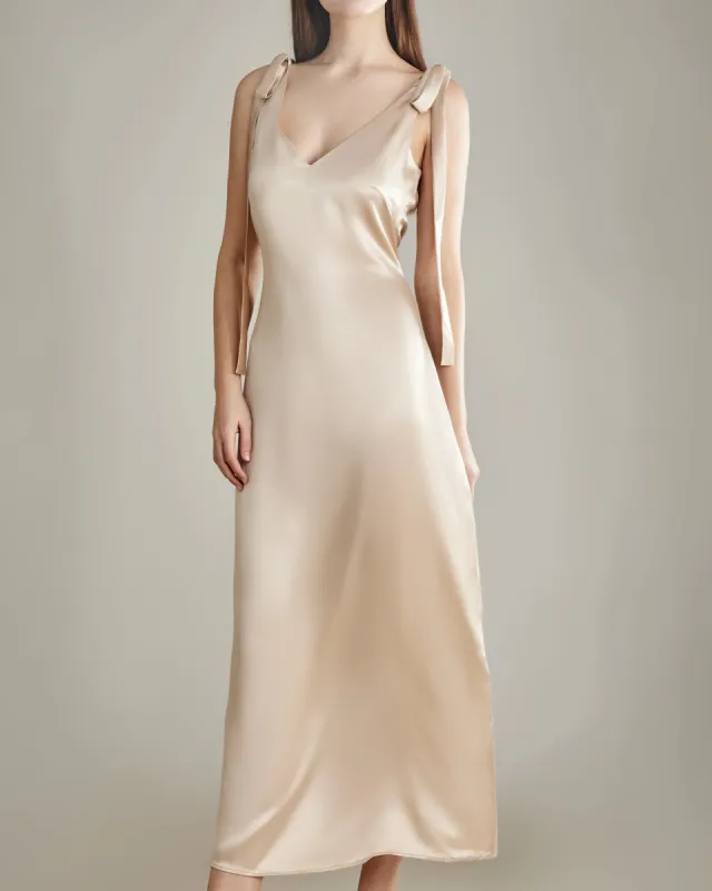 Shoulder Ties Silk Slip Dress sold by DAISYSILK