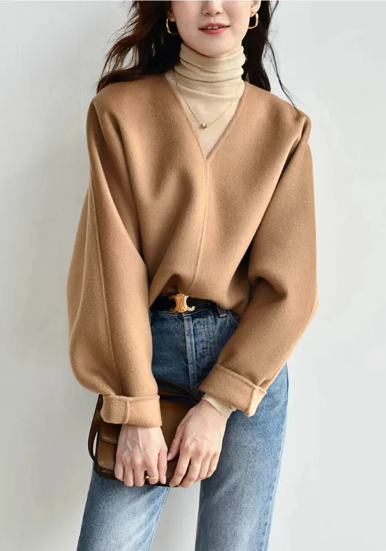 V-Neck Wool Pullover Jacket made by DAISYSILK