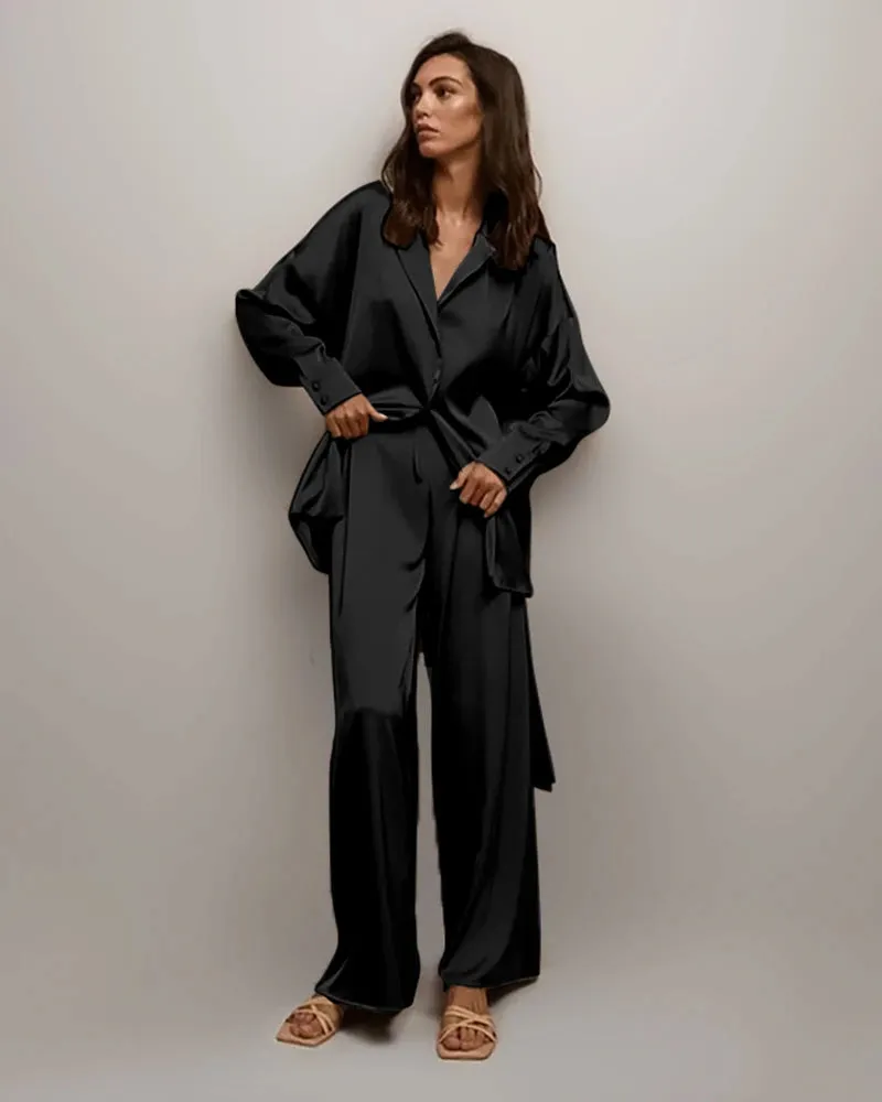 Oversized Silk Pajamas Set with Belt sold by DAISYSILK