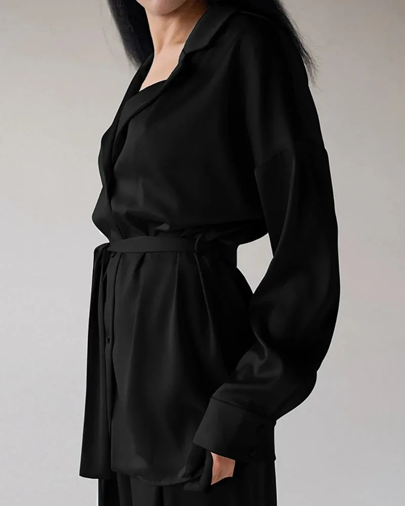 Oversized Silk Pajamas Set with Belt sold by DAISYSILK product image thumbnail 3
