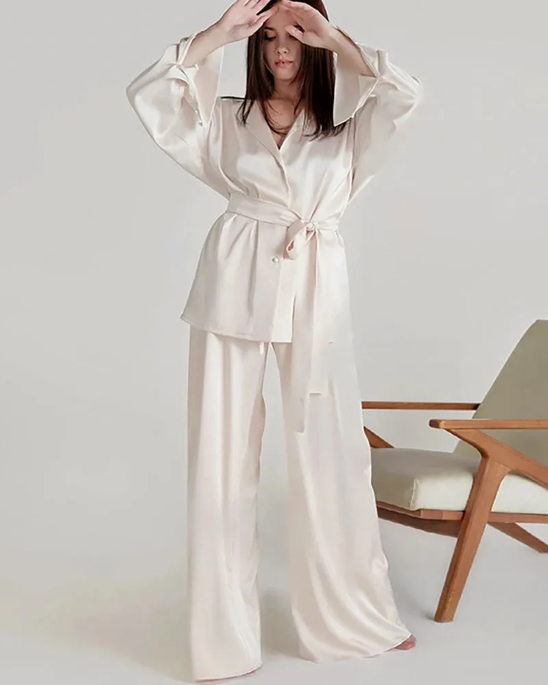 Oversized Silk Pajamas Set with Belt sold by DAISYSILK product image thumbnail 5