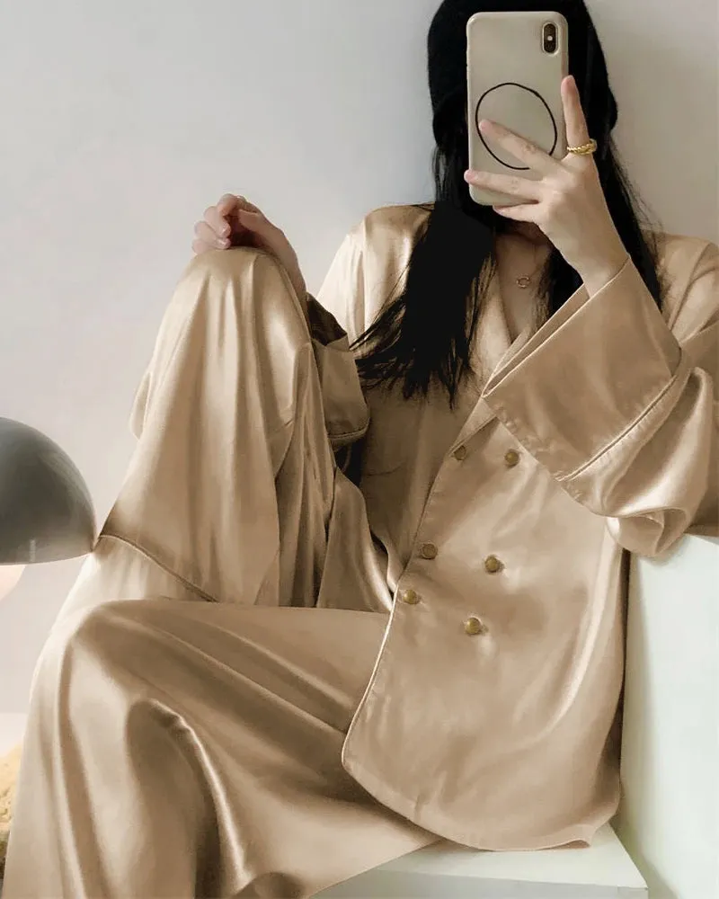 Oversized Double Breasted Silk Pajamas sold by DAISYSILK