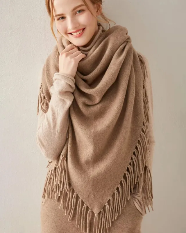 Triangular Tassel Cashmere Scarf sold by DAISYSILK