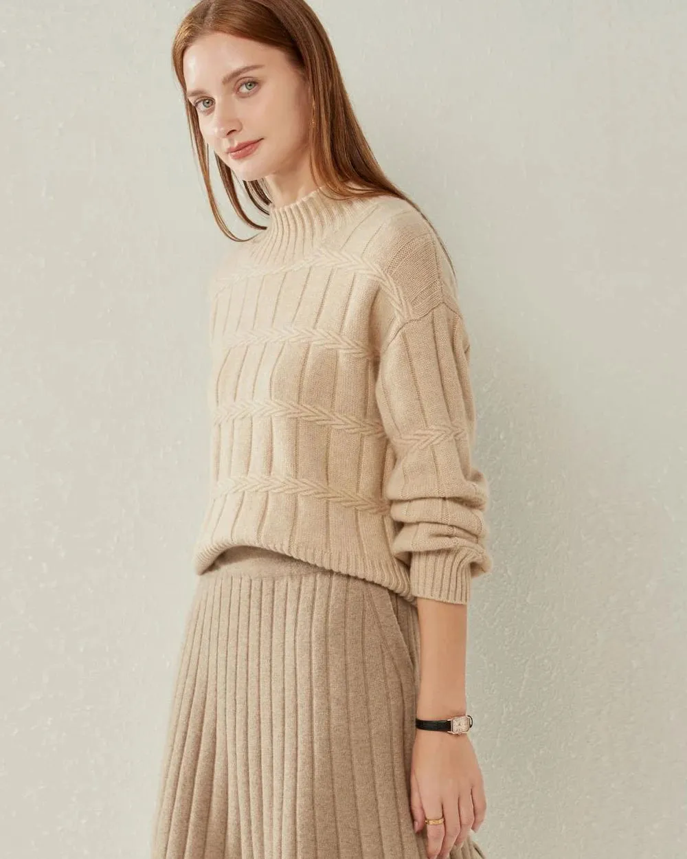 Textured Mock Neck Cashmere Sweater sold by DAISYSILK product image thumbnail 5