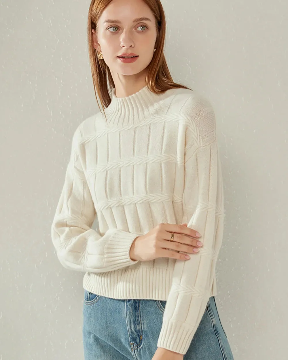 Textured Mock Neck Cashmere Sweater sold by DAISYSILK product image thumbnail 4